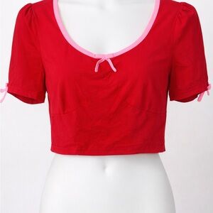 Red Crop Top with Pink Trim